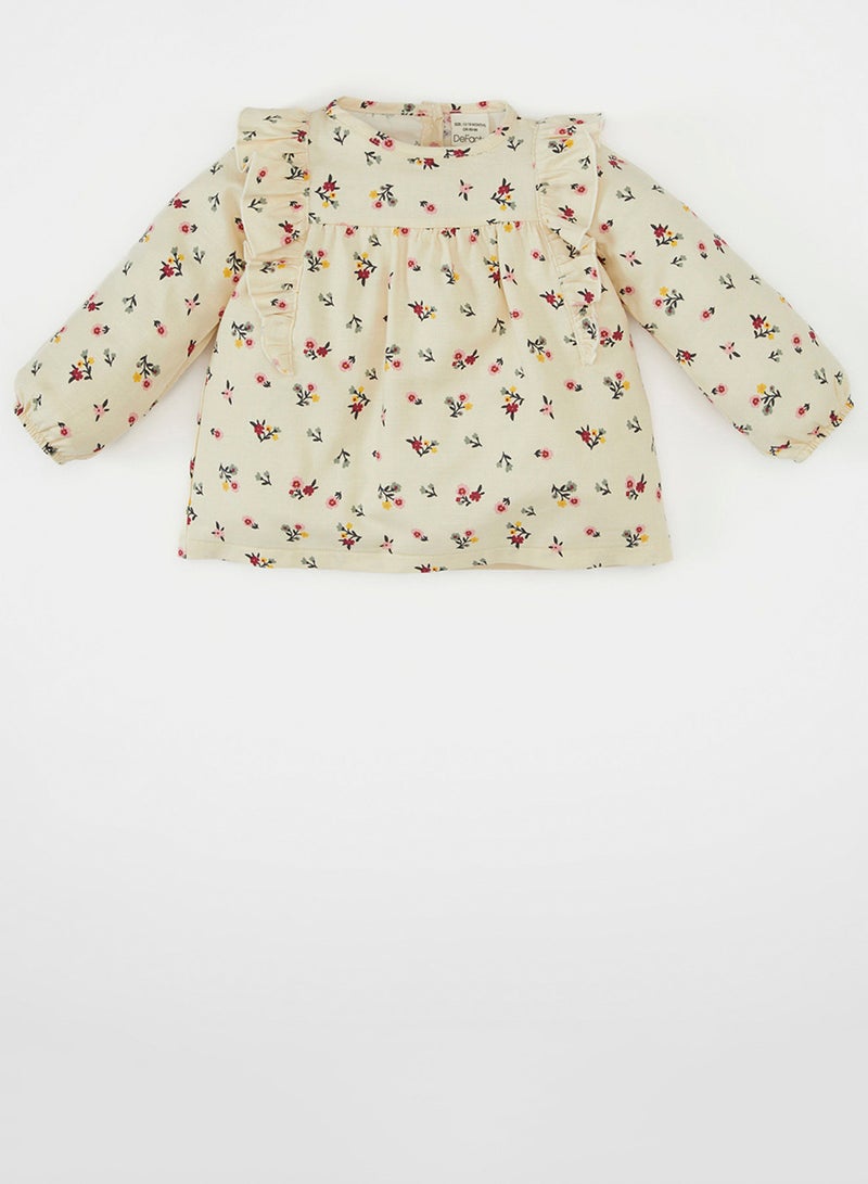 DeFacto Crew Neck Twill Floral Long Sleeve Shirt - Image 1