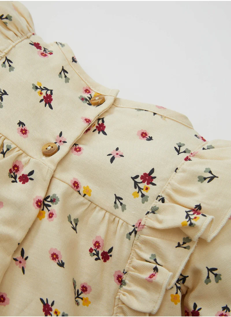 DeFacto Crew Neck Twill Floral Long Sleeve Shirt