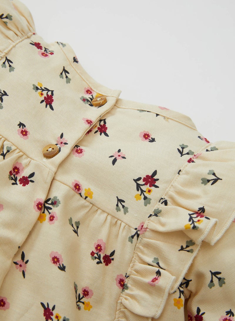 DeFacto Crew Neck Twill Floral Long Sleeve Shirt - Image 3