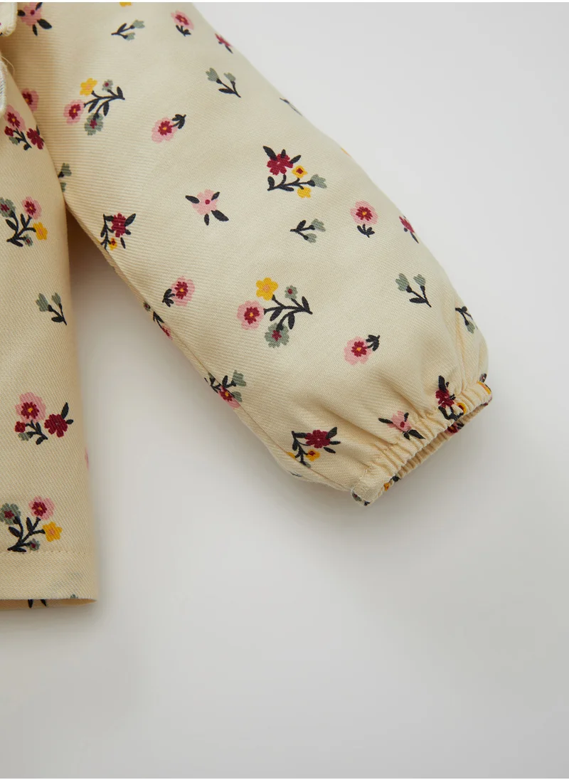 DeFacto Crew Neck Twill Floral Long Sleeve Shirt