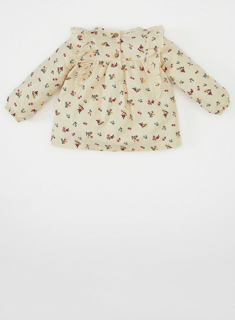 DeFacto Crew Neck Twill Floral Long Sleeve Shirt - Image 2