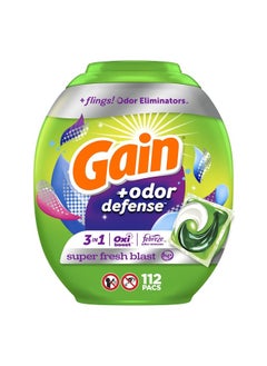 Flings Laundry Detergent Soap Pacs with Odor Defense, Super Fresh Scent, 112 Count, 3 in 1 Laundry Pods with Febreze and Oxi