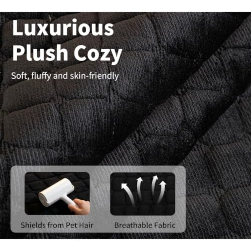 Velvet Couch Cover, Plush Sectional Sofa Cover Washable, Anti Slip Sofa Slipcover for Armrest and Backrest, Furniture Protector Covers for Pets and 1PC, Black, 27.6"×27.6", Single Seater - Image 2