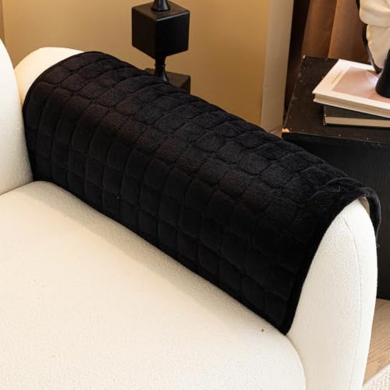 Velvet Couch Cover, Plush Sectional Sofa Cover Washable, Anti Slip Sofa Slipcover for Armrest and Backrest, Furniture Protector Covers for Pets and 1PC, Black, 27.6"×27.6", Single Seater - Image 1