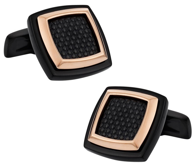 Cuff-Daddy Men's Textured Copper Tone & Hematite Stainless Steel Square Cufflinks with Presentation Thoughtful Idea Storage Travel Box Unique Handmade Cufflinks & Shirt Accessories Special Occasion - Image 1