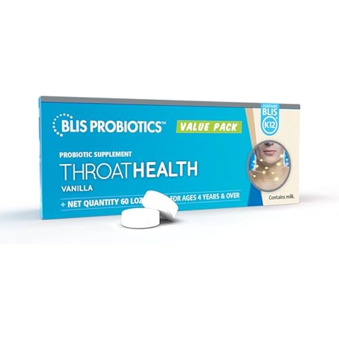 BLIS ThroatHealth Oral Probiotics K12 - Immune & Throat Support, Vanilla - 60 Lozenges, 2.5 Billion CFU - Image 1