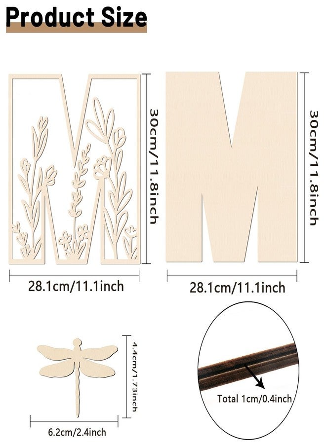 Longan Craft Layered 12 Inch Large Wooden Letters for Wall Decor, Flowered Paintable Wooden Nursery Letters for Wood Alphabet Letter M for Birthday Boho Nursery Name Sign Wedding Home Decoration - Image 2