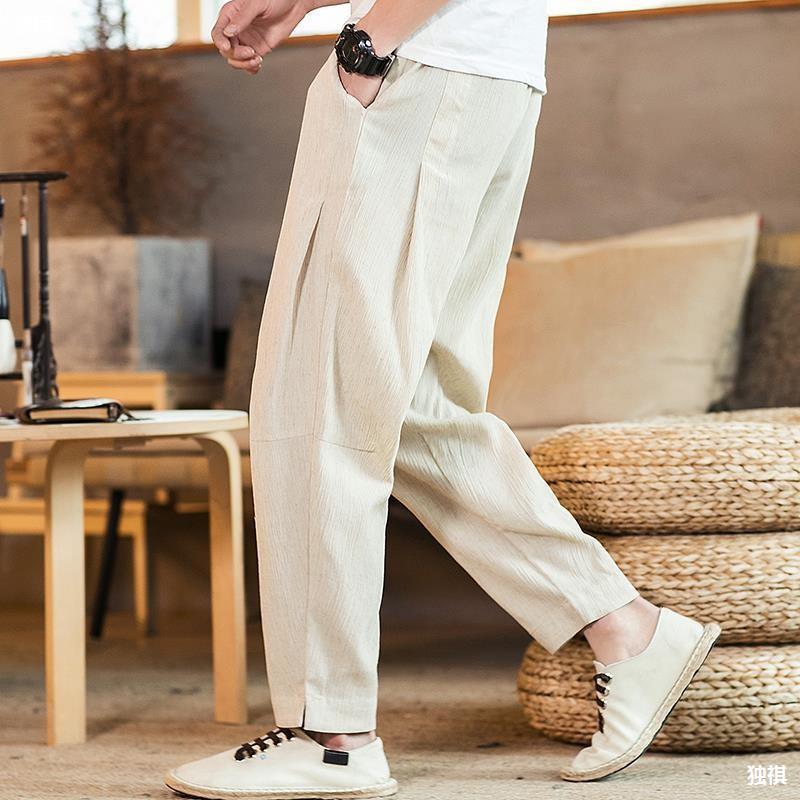 Linen Pants Men'S Summer Thin Chinese Style Men'S Cotton And Linen Pants Straight Barrel Loose Ice Silk Air Conditioning Casual Ankle-Length Pants - Image 4