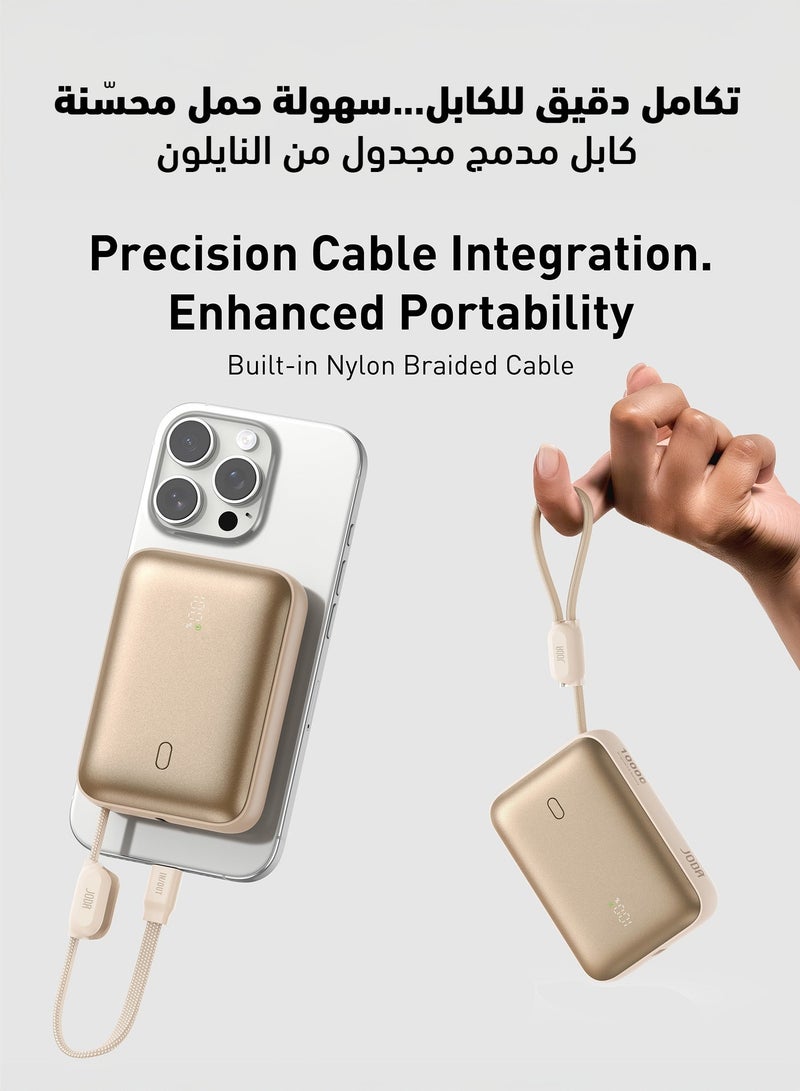 JODA 10000mAh 22.5W PD Fast Charging Power Bank with Built-in Cable & Digital Display for iPhone 17/16/15, Samsung & USB-C Devices - Gold | Halo 10 - Image 3