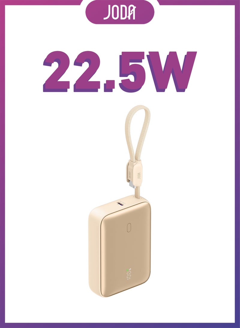JODA 10000mAh 22.5W PD Fast Charging Power Bank with Built-in Cable & Digital Display for iPhone 17/16/15, Samsung & USB-C Devices - Gold | Halo 10 - Image 2