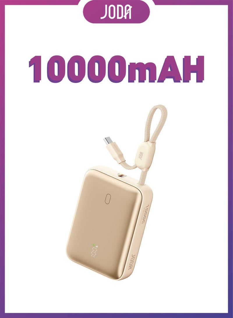 JODA 10000mAh 22.5W PD Fast Charging Power Bank with Built-in Cable & Digital Display for iPhone 17/16/15, Samsung & USB-C Devices - Gold | Halo 10 - Image 1