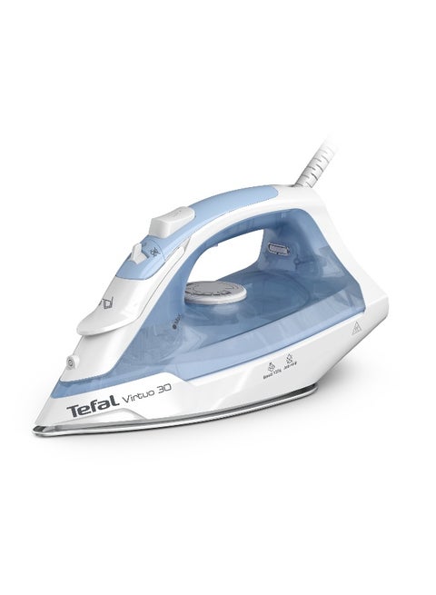 TEFAL Virtuo 30 | Steam Iron | 2000 W of Power | Efficient Ironing | Fast Heat-Up | Ceramic Soleplate | Anti-drip | Calm Blue | FV2C41G0 240 ml 2000 W FV2C41G0/ FV2C41 blue
