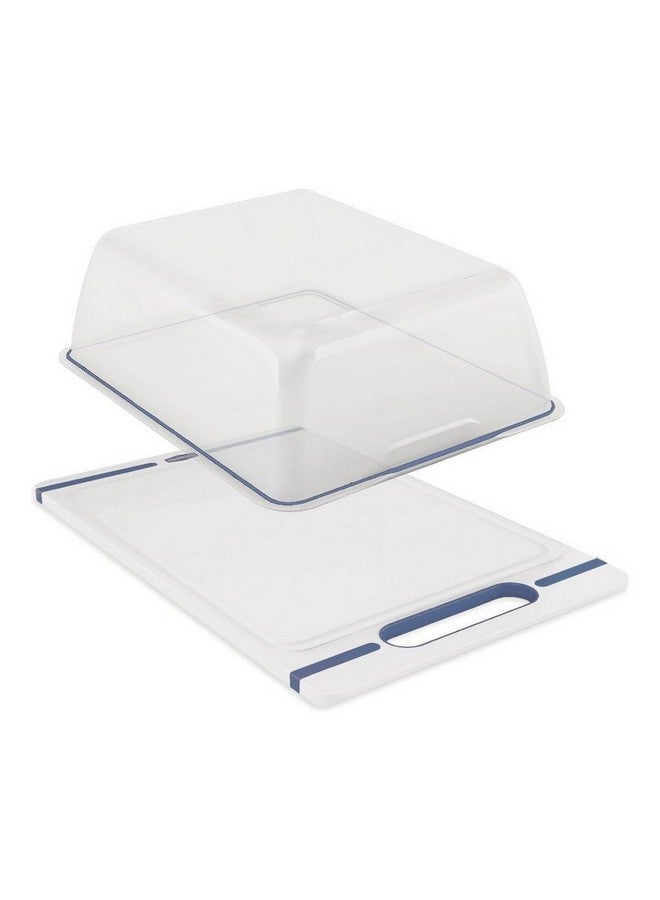 Italian Chef Top Line Cutting Board with Cover White and Blue 10.5 x 22 x 34 cm 51613