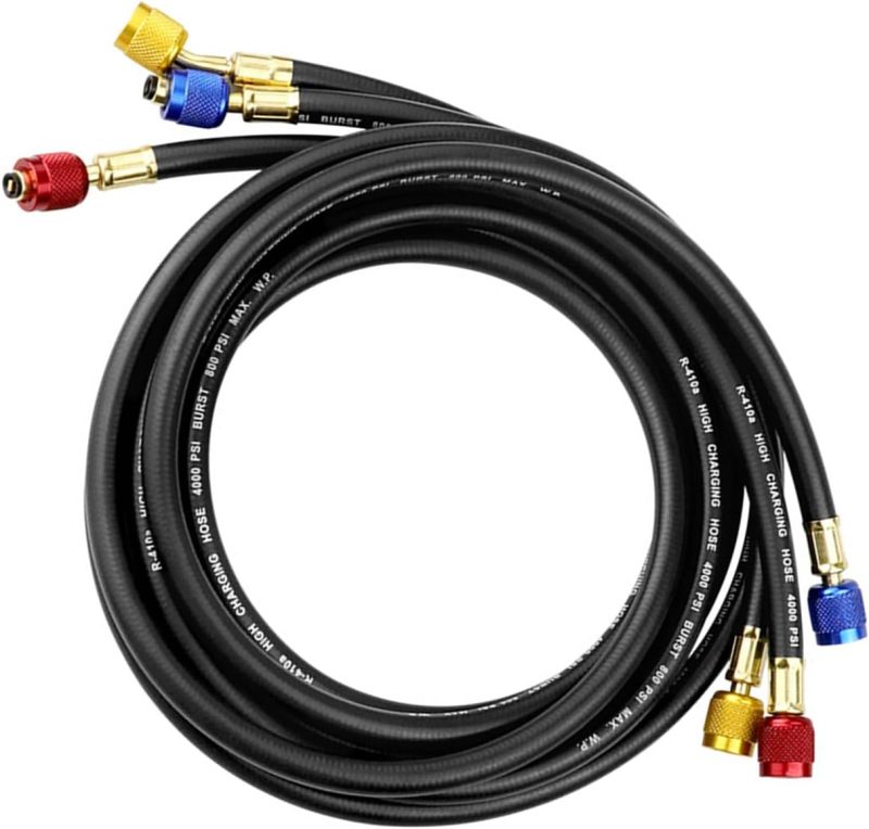 HVAC Manifold Gauges: 1.5m Black Rubber Hoses With 4 Brass Adapters - 800 PSI Working 4000 PSI Burst Pressure Refrigerant Gauges for HVAC Professionals, Home Enthusiasts, Automotive & Home AC Maintena - Image 2