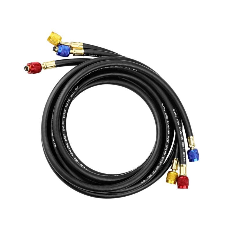 HVAC Manifold Gauges: 1.5m Black Rubber Hoses With 4 Brass Adapters - 800 PSI Working 4000 PSI Burst Pressure Refrigerant Gauges for HVAC Professionals, Home Enthusiasts, Automotive & Home AC Maintena - Image 1