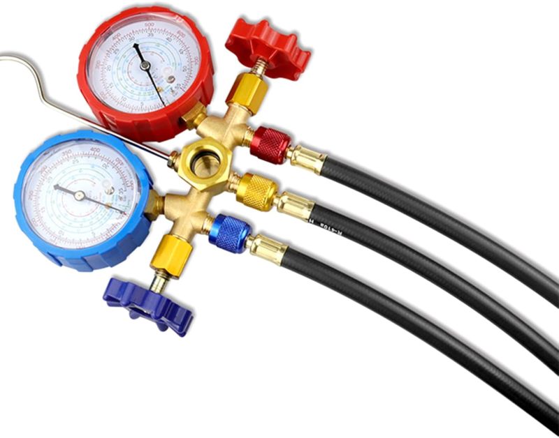 HVAC Manifold Gauges: 1.5m Black Rubber Hoses With 4 Brass Adapters - 800 PSI Working 4000 PSI Burst Pressure Refrigerant Gauges for HVAC Professionals, Home Enthusiasts, Automotive & Home AC Maintena - Image 5