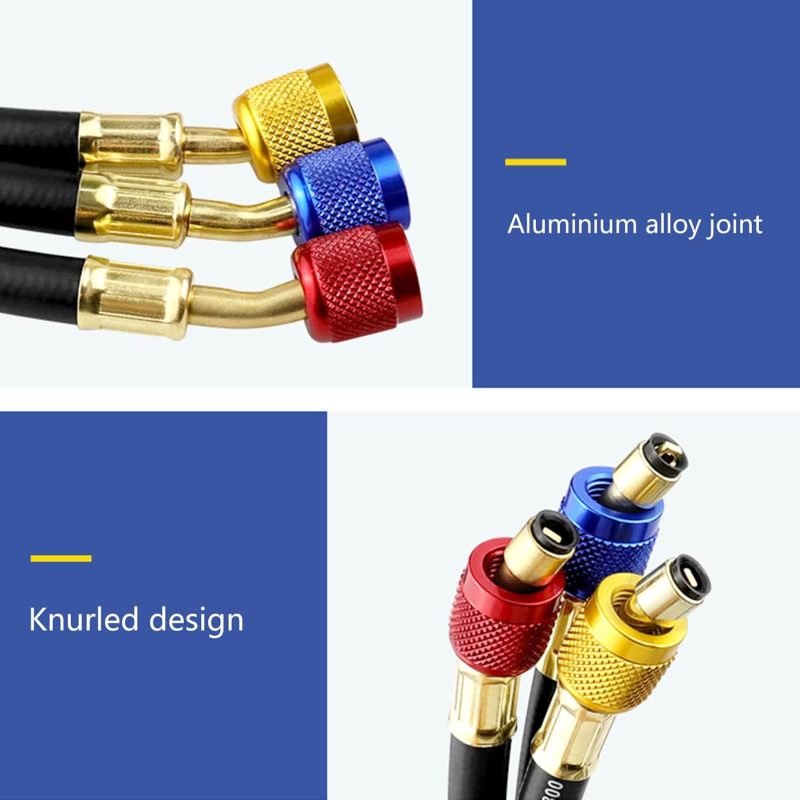 HVAC Manifold Gauges: 1.5m Black Rubber Hoses With 4 Brass Adapters - 800 PSI Working 4000 PSI Burst Pressure Refrigerant Gauges for HVAC Professionals, Home Enthusiasts, Automotive & Home AC Maintena - Image 4