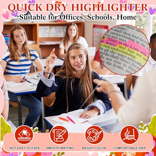 LemonSecret 72 Pcs Valentine's Day Highlighters and Cards Valentine Gifts Bulk Assorted Colors Highlighter Markers with Key Ring for Office Teacher Party Favors Supplies - Image 4