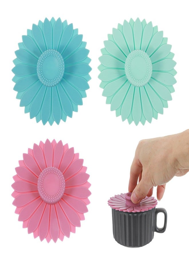 Thrymme 3 Pcs Silicone Cup Covers, Multicolored Sunflower Flexible Mug Covers for Hot Drinks, Coffee Cup Lids, Perfect for Tea Coffee Cups, Easy to Clean, Reusable, BPA-Free - Image 1