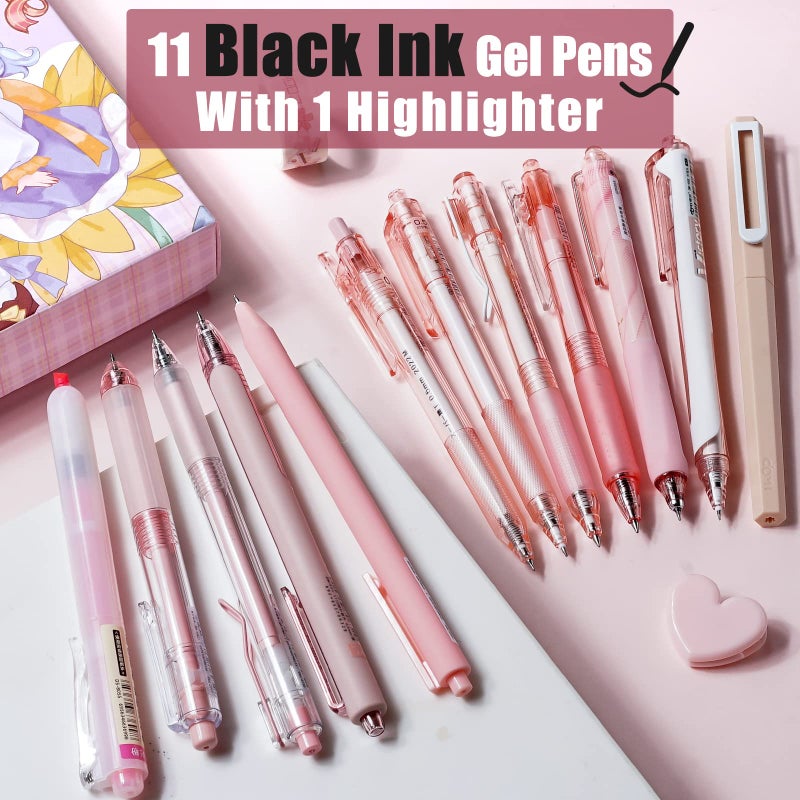 Four Candies Rose Series Gel Pens, Cute Writing Pens with Black & Pink Ink, 0.5 mm Smooth Fine Point, School Office Supplies Girly Stationery Aesthetic Desk Accessories for Women, Set of 12 - Image 2