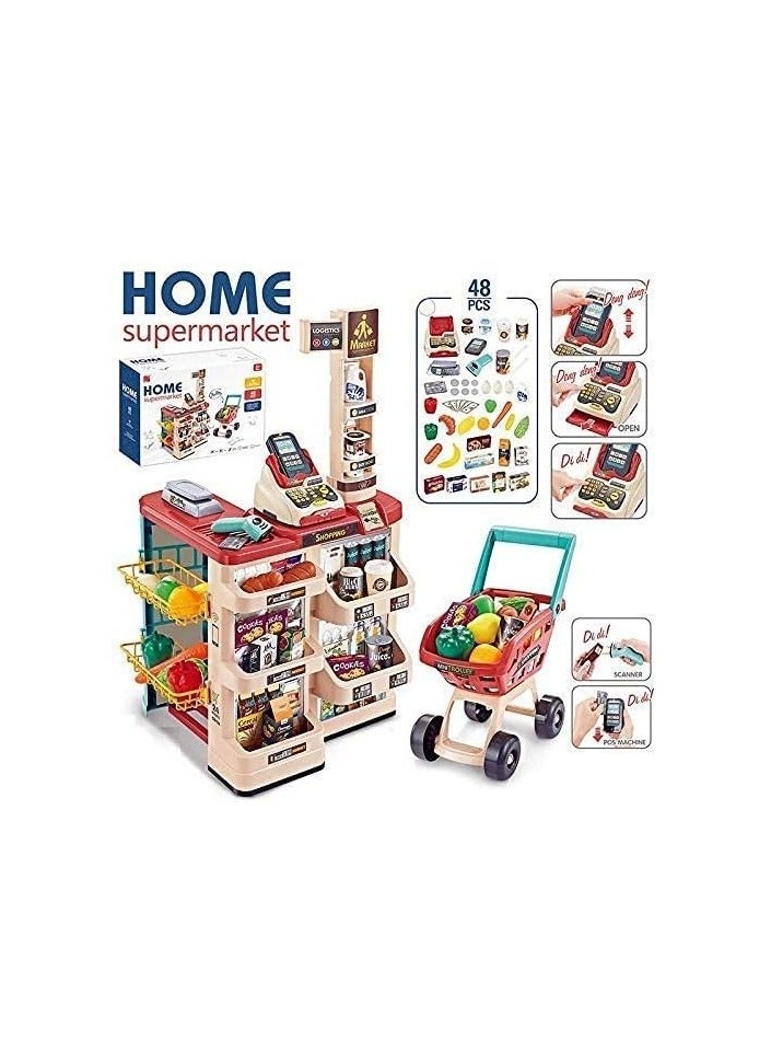 كيكو مجموعة سوبر ماركت منزلية جديدة مكونة من 48 قطعة للأطفال، مجموعة ألعاب سوبر ماركت للأولاد والبنات - Image 3