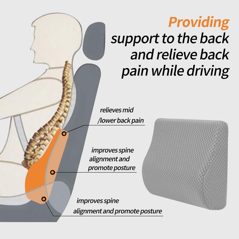 TISHIJIE Memory Foam Lumbar Support Pillow for Car - Lower Back Support Cushion for Driving, Back Pain Relief for Car Seat, Office Chair, Wheelchair (Gray) - Image 4