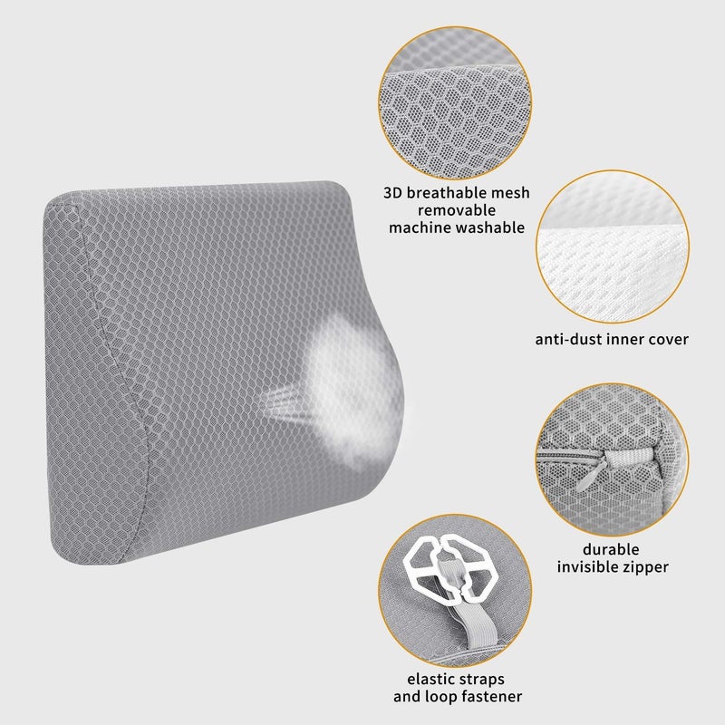 TISHIJIE Memory Foam Lumbar Support Pillow for Car - Lower Back Support Cushion for Driving, Back Pain Relief for Car Seat, Office Chair, Wheelchair (Gray) - Image 3