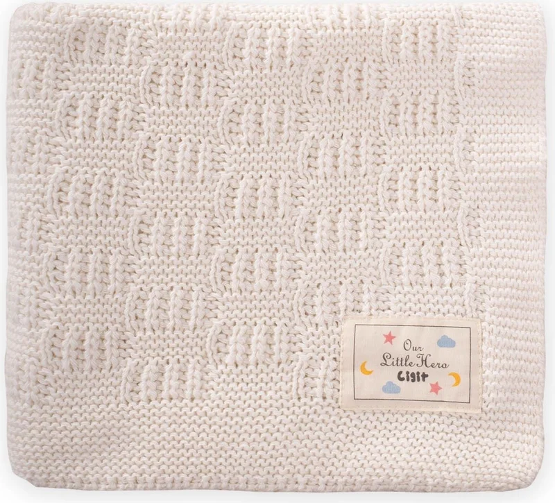 Cigit Perge Pattern Knitted Blanket 80X100CM Ecru