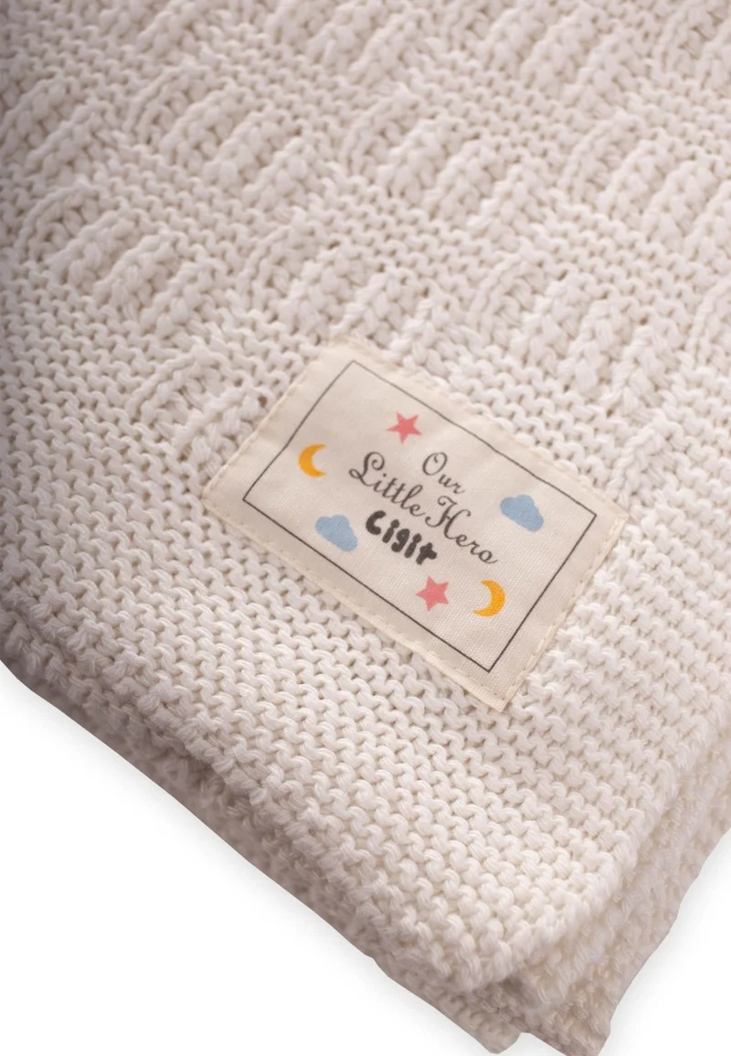 Cigit Perge Pattern Knitted Blanket 80X100CM Ecru