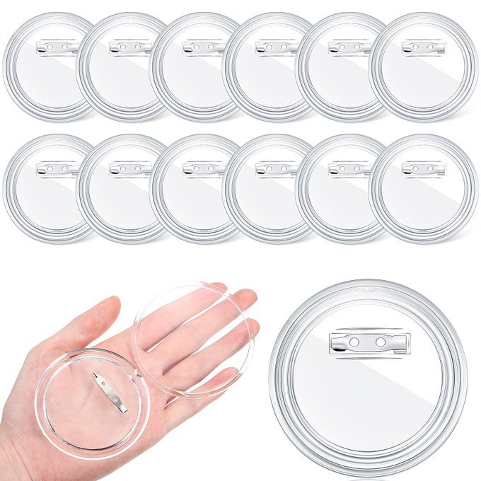 12 PCS 3 INCH CLEAR BUTTON PINS FOR CRAFTS DIY PHOTO ACRYLIC BLANK PINS BULK FOR PICTURE MAKE YOUR OWN BUTTONS BADGE MAKER DIY CRAFTS SUPPLIES