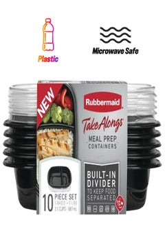 Rubbermaid 10-Piece TakeAlongs Meal Prep Food Container with Lids Black and Clear 887 ml 6013327 