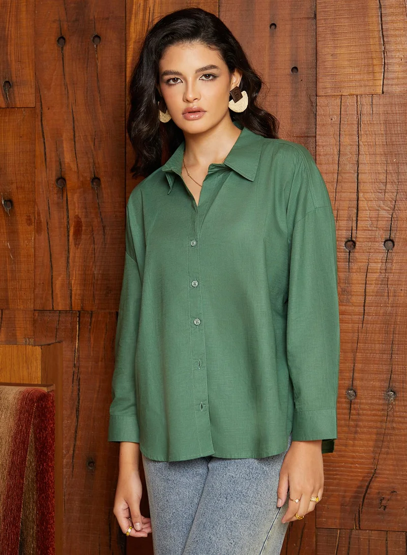 Campus Sutra Women's Jade Green Solid Oversized Shirt