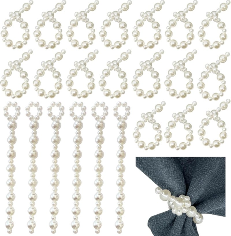 Pearl Napkin Rings Set of 24, White Beaded Napkin Rings Holders for Wedding,Family Dinner,Party Decor