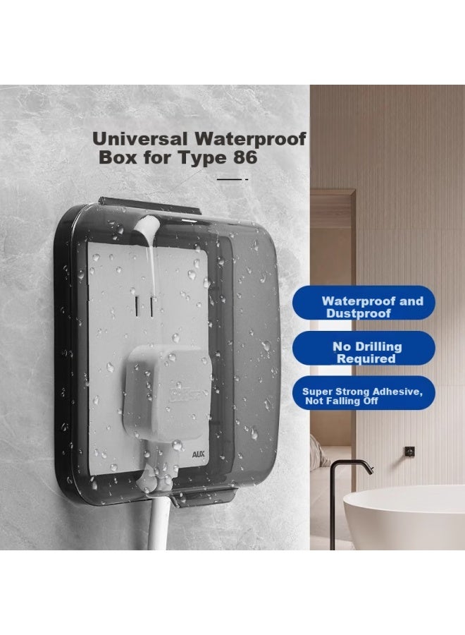 Oaks Aux 86 Type Adhesive Waterproof Socket Box Bathroom Protection Cover Bathroom Switch Waterproof Cover Protection Box Round Black Transparent - Image 2