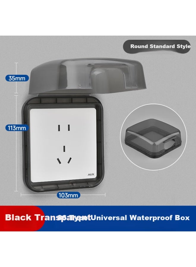 Oaks Aux 86 Type Adhesive Waterproof Socket Box Bathroom Protection Cover Bathroom Switch Waterproof Cover Protection Box Round Black Transparent - Image 1