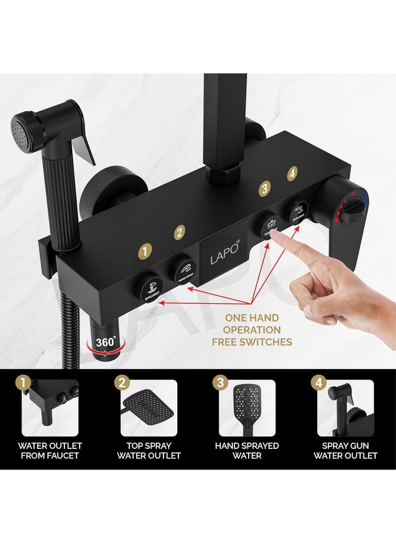 LAPO LAPO Shower Panel for Bathroom Solid Brass Shower Panel System All in One Shower Set with Overhead Shower Handheld Shower Jet Spray for Bathroom Black 1 Set  - Image 2