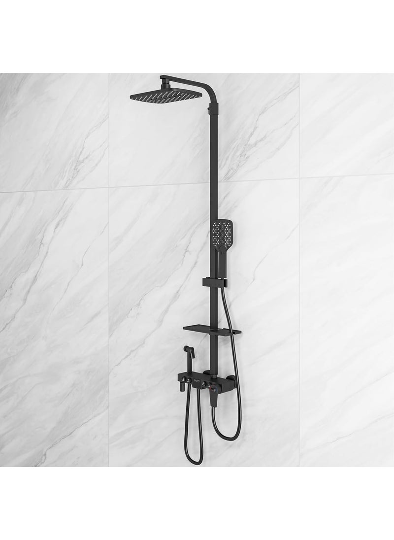 LAPO LAPO Shower Panel for Bathroom Solid Brass Shower Panel System All in One Shower Set with Overhead Shower Handheld Shower Jet Spray for Bathroom Black 1 Set  - Image 1