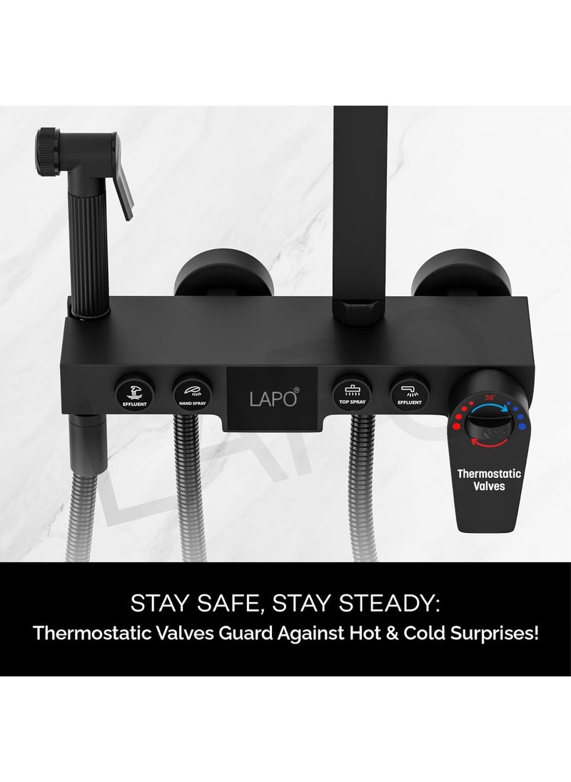 LAPO LAPO Shower Panel for Bathroom Solid Brass Shower Panel System All in One Shower Set with Overhead Shower Handheld Shower Jet Spray for Bathroom Black 1 Set  - Image 5