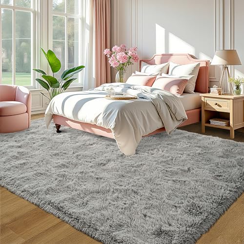 LOCHAS Ultra Soft Indoor Modern Area Rugs Fluffy Living Room Carpets for Children Bedroom Home Decor Nursery Rug 4x6 Feet, Gray - Image 2