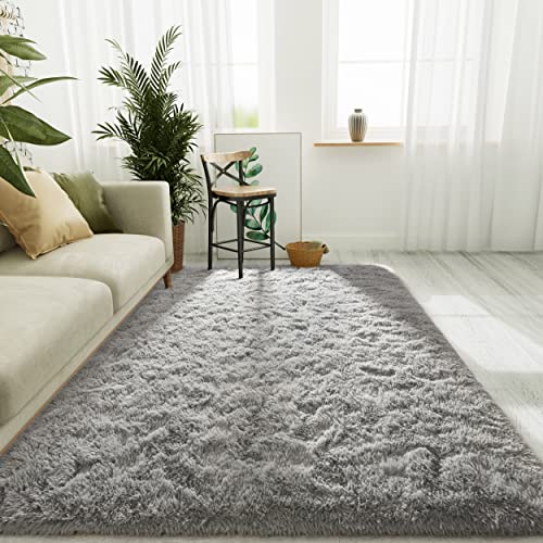 LOCHAS Ultra Soft Indoor Modern Area Rugs Fluffy Living Room Carpets for Children Bedroom Home Decor Nursery Rug 4x6 Feet, Gray - Image 1