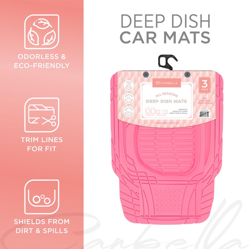 Carbella Popstar Pink Car Floor Mats - Universal Trim to Fit All Weather Champagne Pink Car Accessories - Girl Car Accessories for Women & Cute Car Mats for Women, Girly Car Decor, Truck, & SUV - Image 2