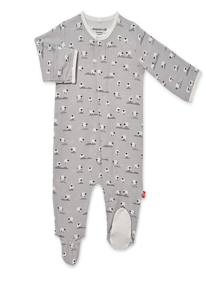 Magnetic Me Footie Pajamas Soft Modal Baby Unisex Sleepwear Quick Magnetic Fastener Sleeper Baa Baa Baby Gray 3-6 Months - Image 1