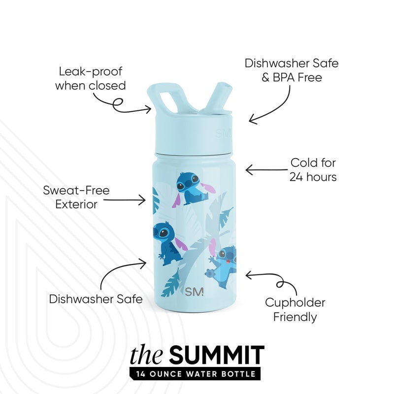 Simple Modern Kids Summit Water Bottle with Straw Lid | Disney Stitch 14oz Stainless Steel Cup Insulated Tumbler for Girls, Boys, School | Tropical Stitch - Image 2