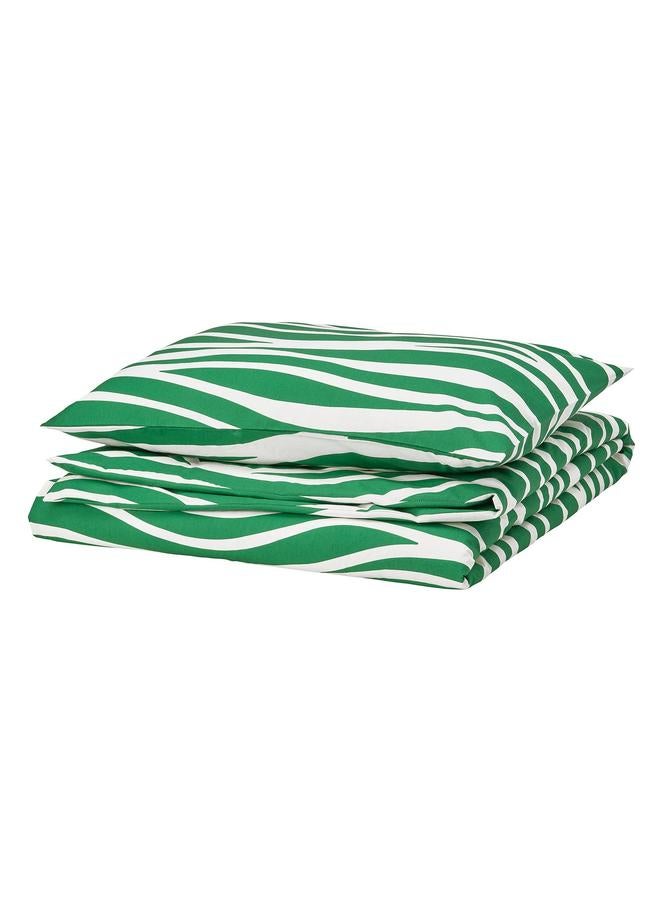 erorex Duvet Cover And Pillowcase, Green/White, 150X200/50X80 Cm - Image 1
