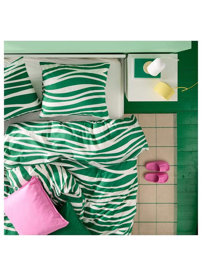 erorex Duvet Cover And Pillowcase, Green/White, 150X200/50X80 Cm - Image 3