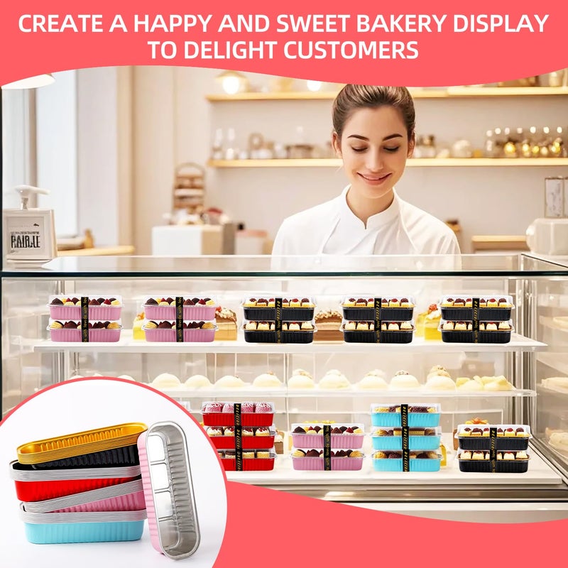 Orlashop Mini Loaf Pans with Lids and Spoons Sealing Sticker,120 Pcs 6.8oz Cake Pans for Baking Disposable Aluminum Foil Christmas Cake Pan (mixed) - Image 5