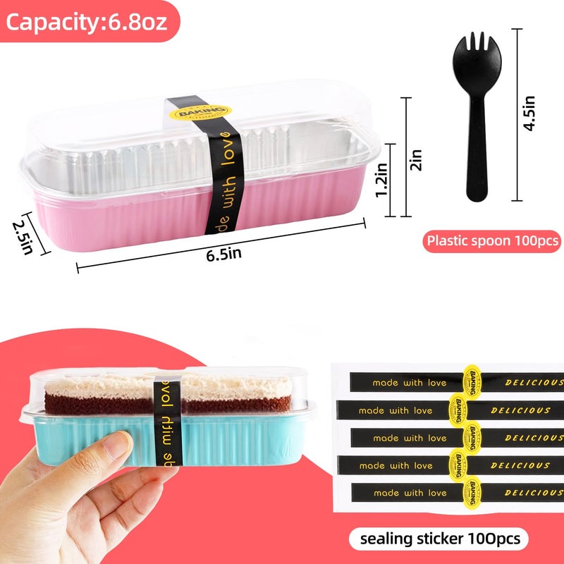 Orlashop Mini Loaf Pans with Lids and Spoons Sealing Sticker,120 Pcs 6.8oz Cake Pans for Baking Disposable Aluminum Foil Christmas Cake Pan (mixed) - Image 4