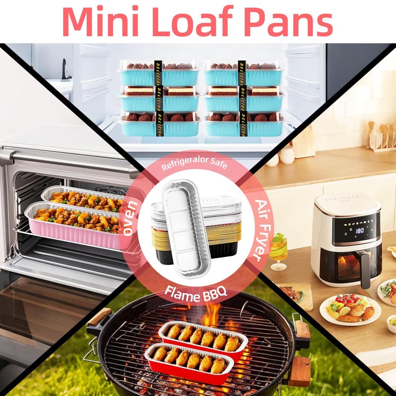 Orlashop Mini Loaf Pans with Lids and Spoons Sealing Sticker,120 Pcs 6.8oz Cake Pans for Baking Disposable Aluminum Foil Christmas Cake Pan (mixed) - Image 3