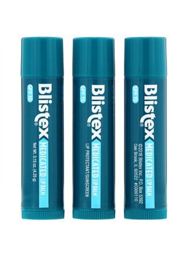 Blistex بلستكس واقي شفاه طبي مع واقي شمس SPF 15 أصلي عبوة قيمة 3 بلسم 0.15 أونصة 4.25 جرام لكل منها - Image 1