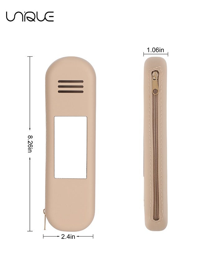 Unique Silicone Makeup Brush Bag - Portable, Anti-Fall, Zipper Closure, with Soft Mirror & Breathable Air Holes - Ideal for Daily Use, Travel & Work - Perfect Gift for Women (Khaki) - Image 2